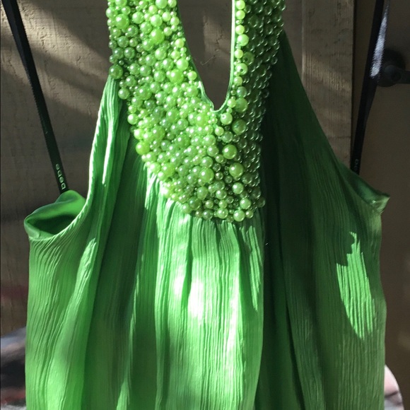 BEBE Silk  & Beaded Neck Top - Picture 5 of 8